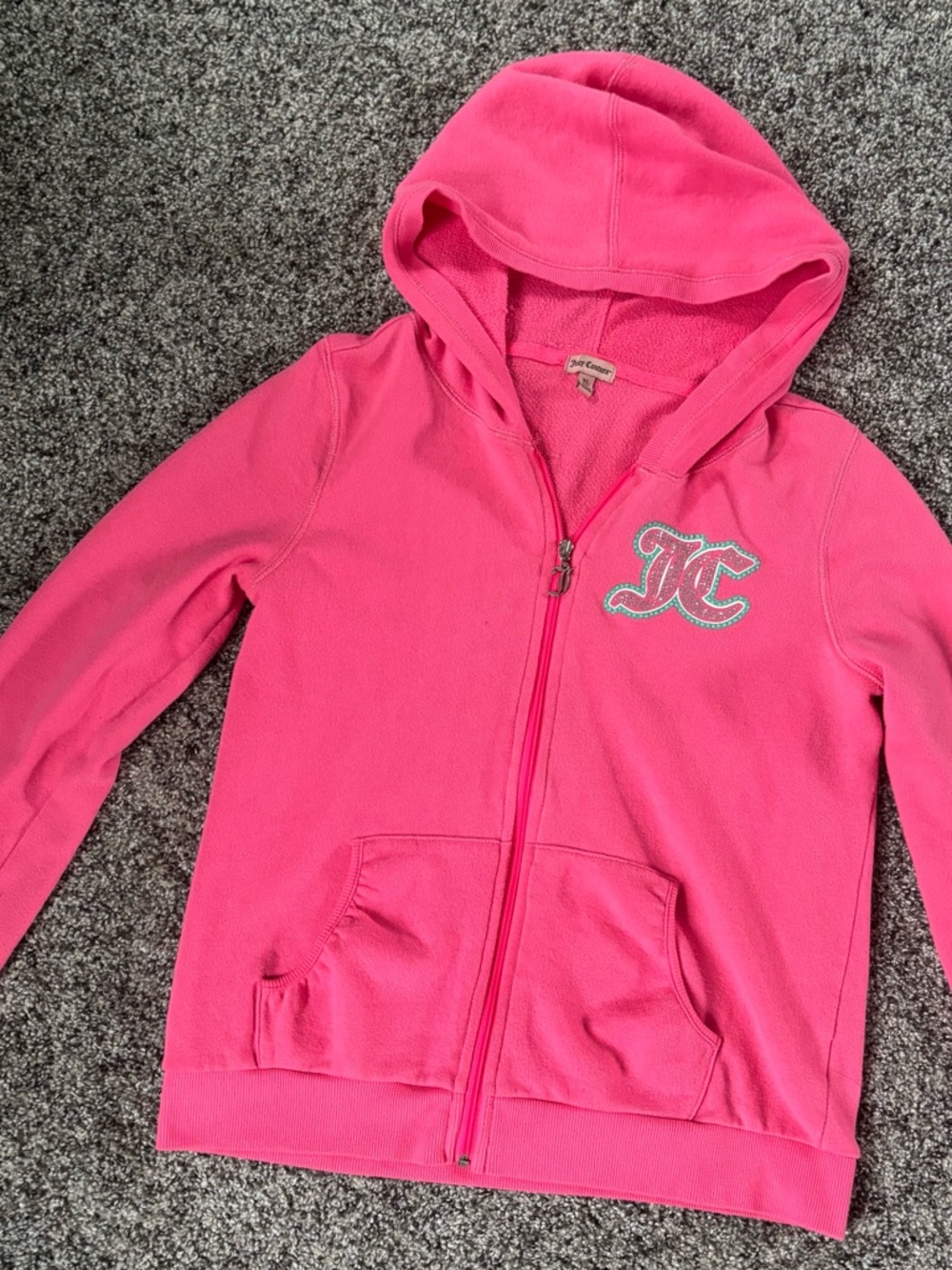 Juicy Couture Hot Pink Girls' Hooded Sweatshirt with Glitter Logo - Picture 5 of 6